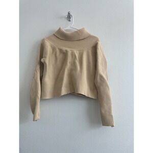 Desiree Klein Cocoon Cowl Funnel Neck Top Women XS Ribbed Knit Cropped Butter